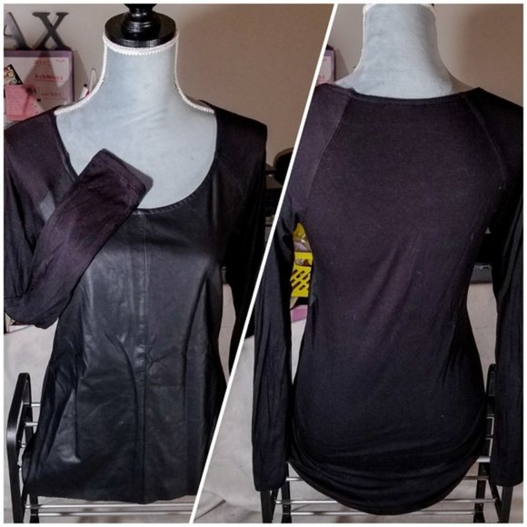 Mossimo Black Faux Leather Long Sleeve Cowl Top - Picture 1 of 8